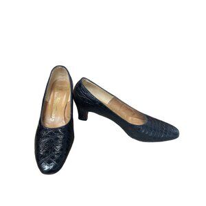 O'Connor Goldberg Womans VTG Black Alligator Leather Heels Sz 7.5A SKU 9543